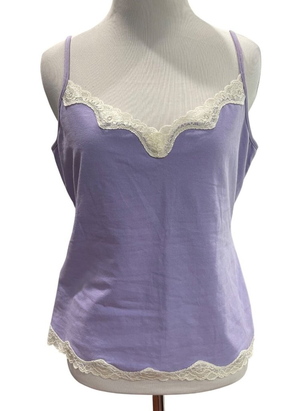 Vintage Y2K Lace Trim Camisole Top L Violet Fairy Indie Coquette Layers Feminine